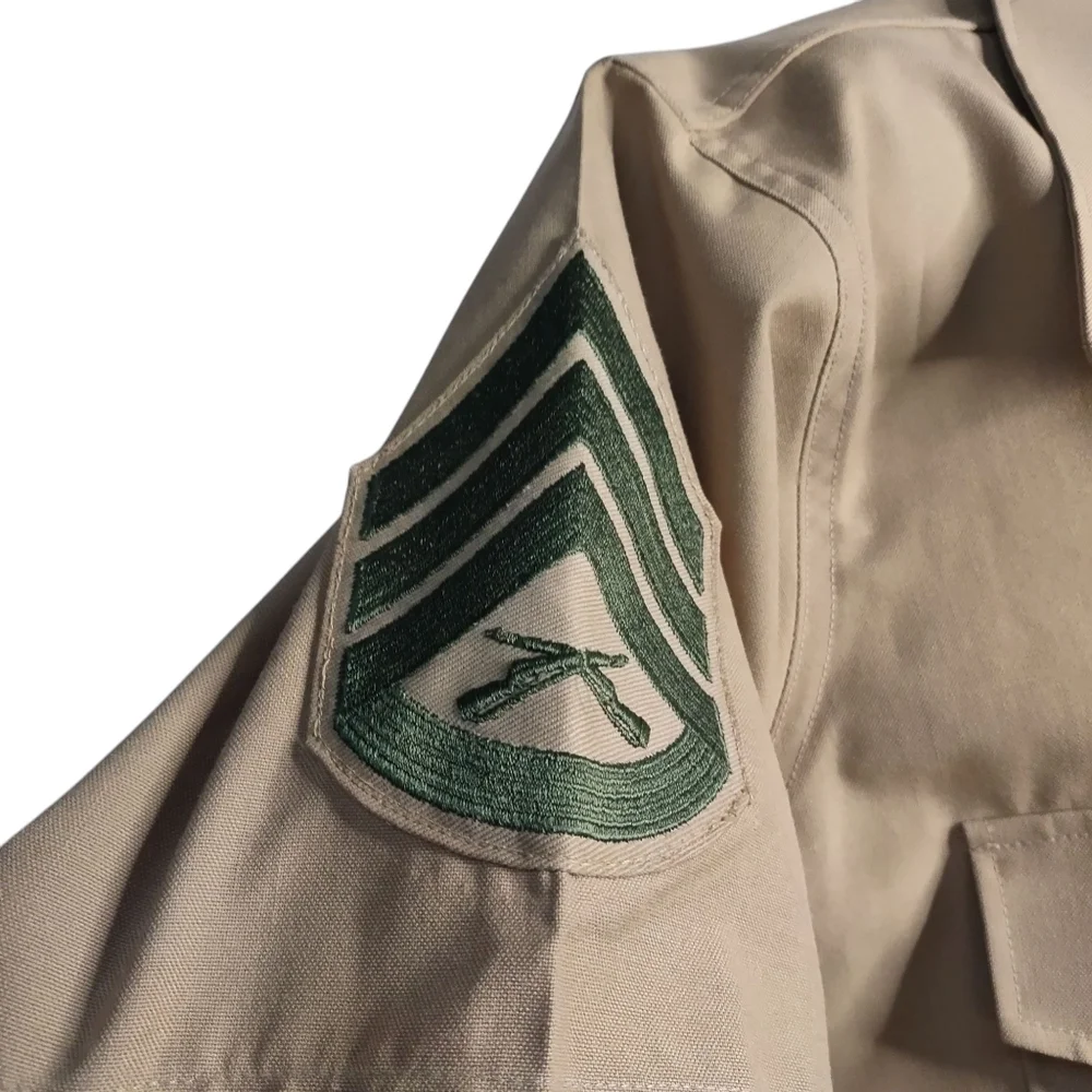 Vtg USMC US Marine Corps Military Army Khaki Chino Button Collar Shirt Size M